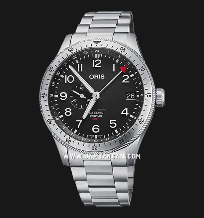 Oris Pro Pilot 01-748-7756-4064-07-8-22-08 Big Crown Timer GMT Black Dial Stainless Steel Strap